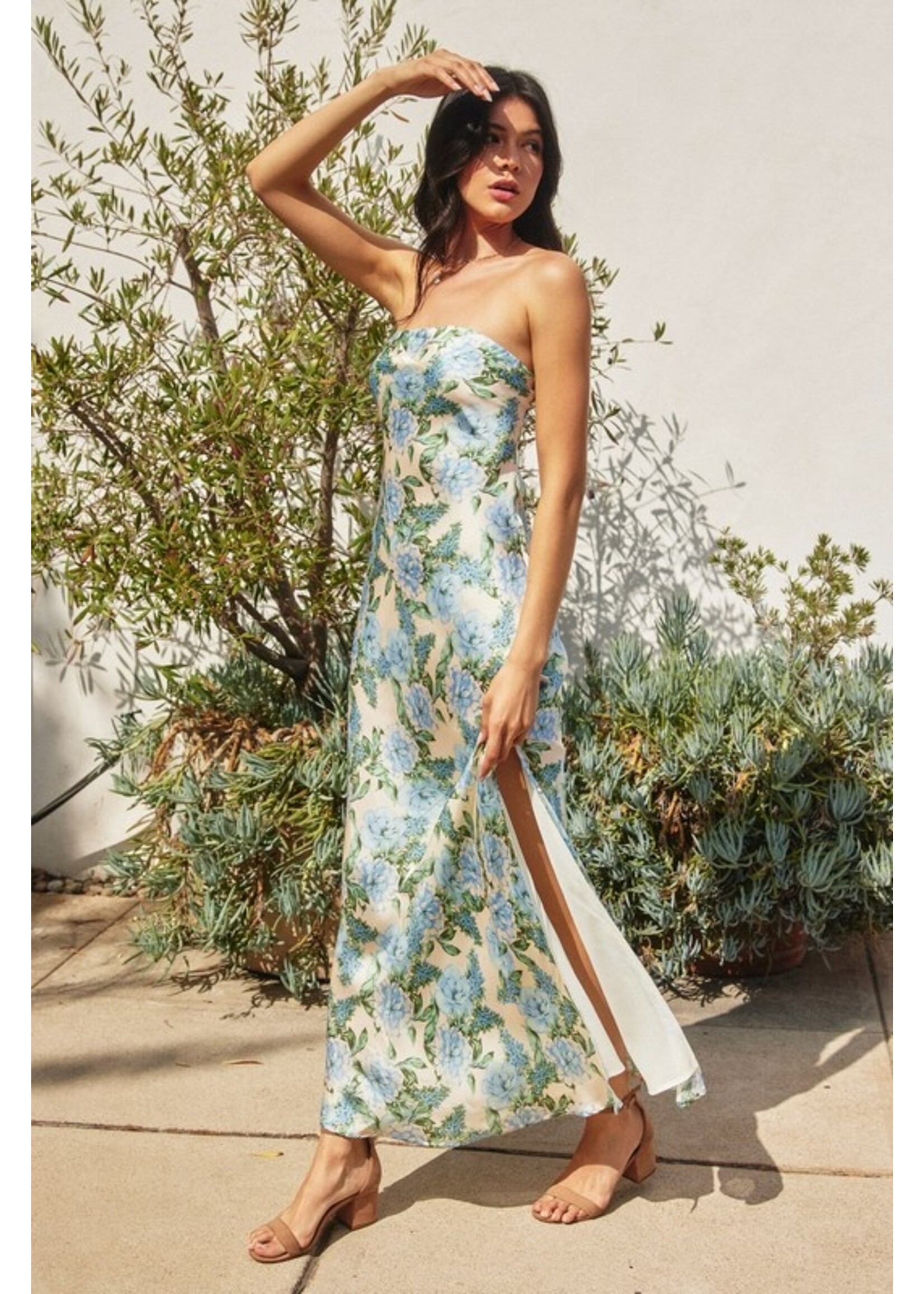 Hydrangea Strapless Slip Dress Delicate Blue
