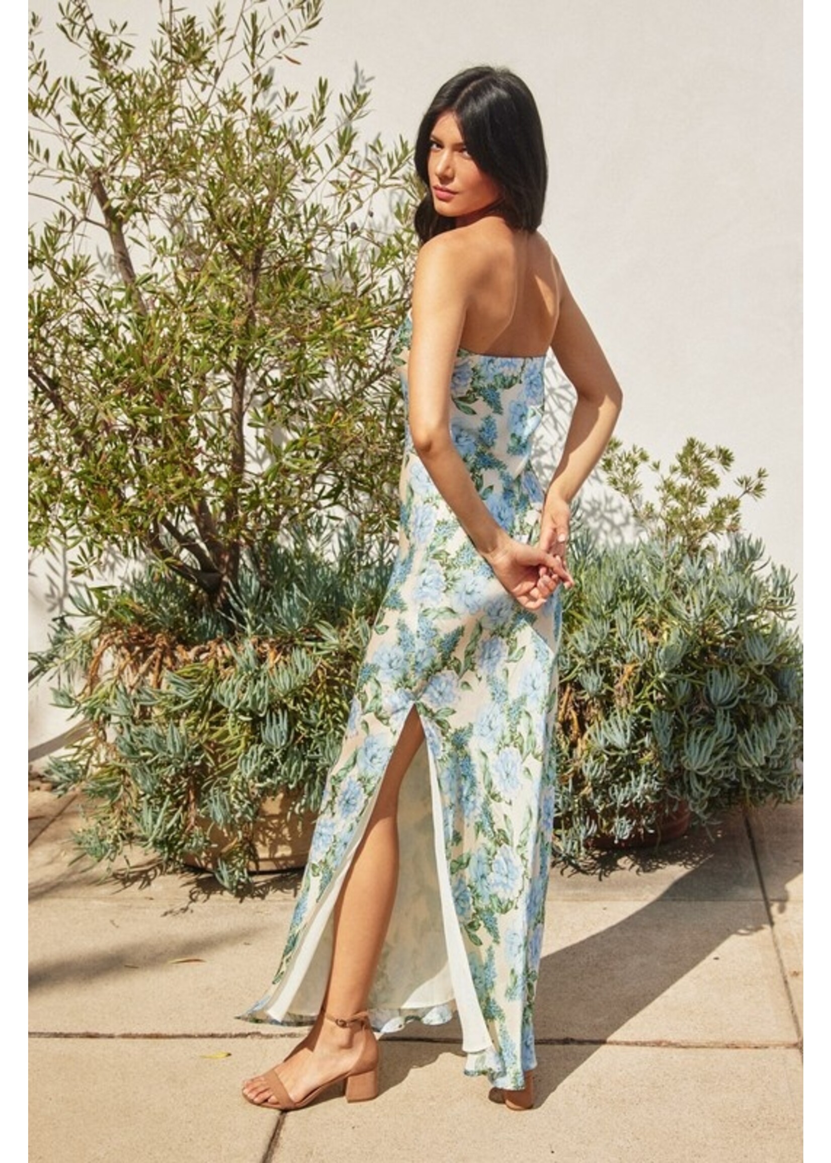 Hydrangea Strapless Slip Dress Delicate Blue