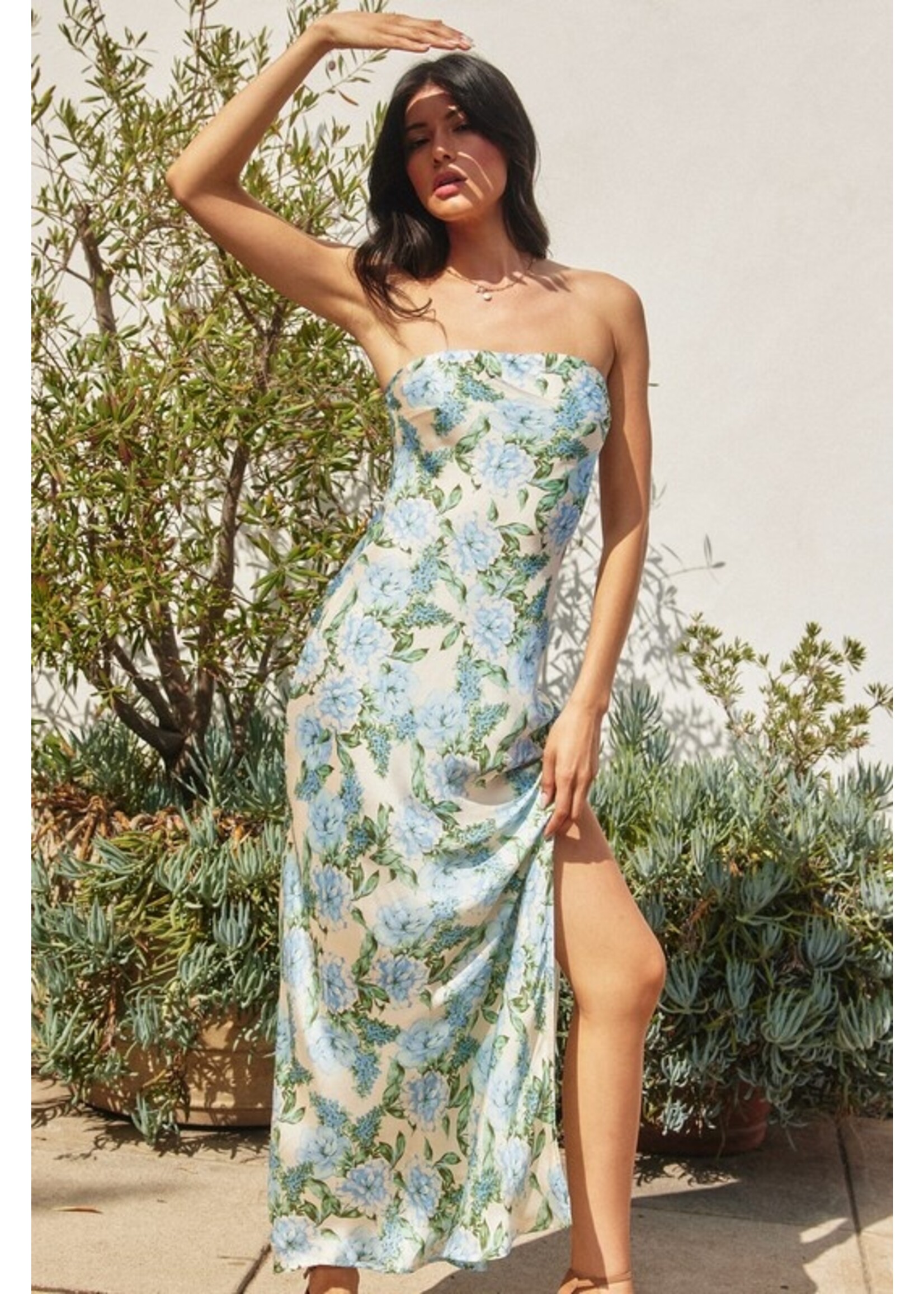 Hydrangea Strapless Slip Dress Delicate Blue