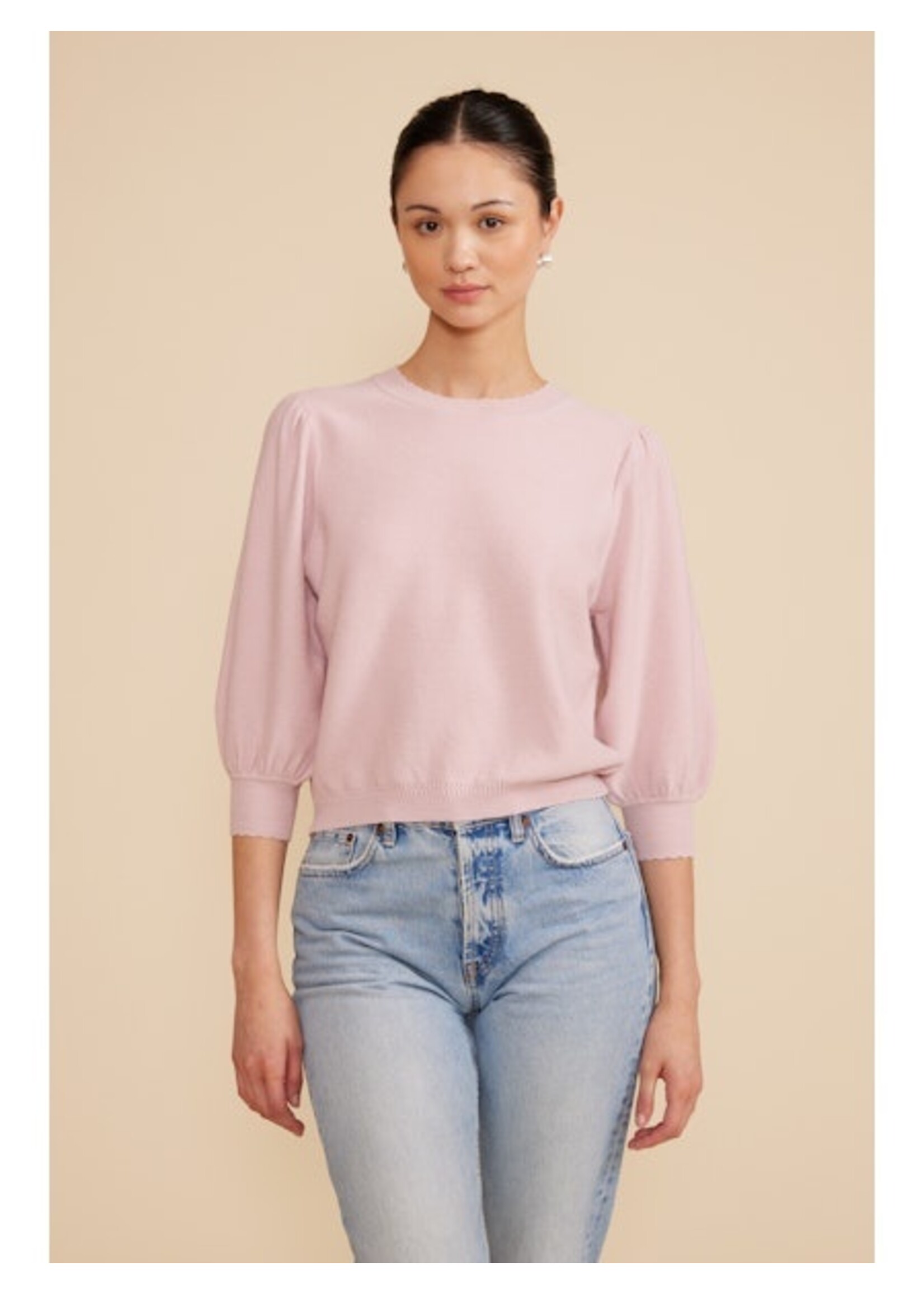 Britt Knit 3/4 Scallop Sweater Light Pink