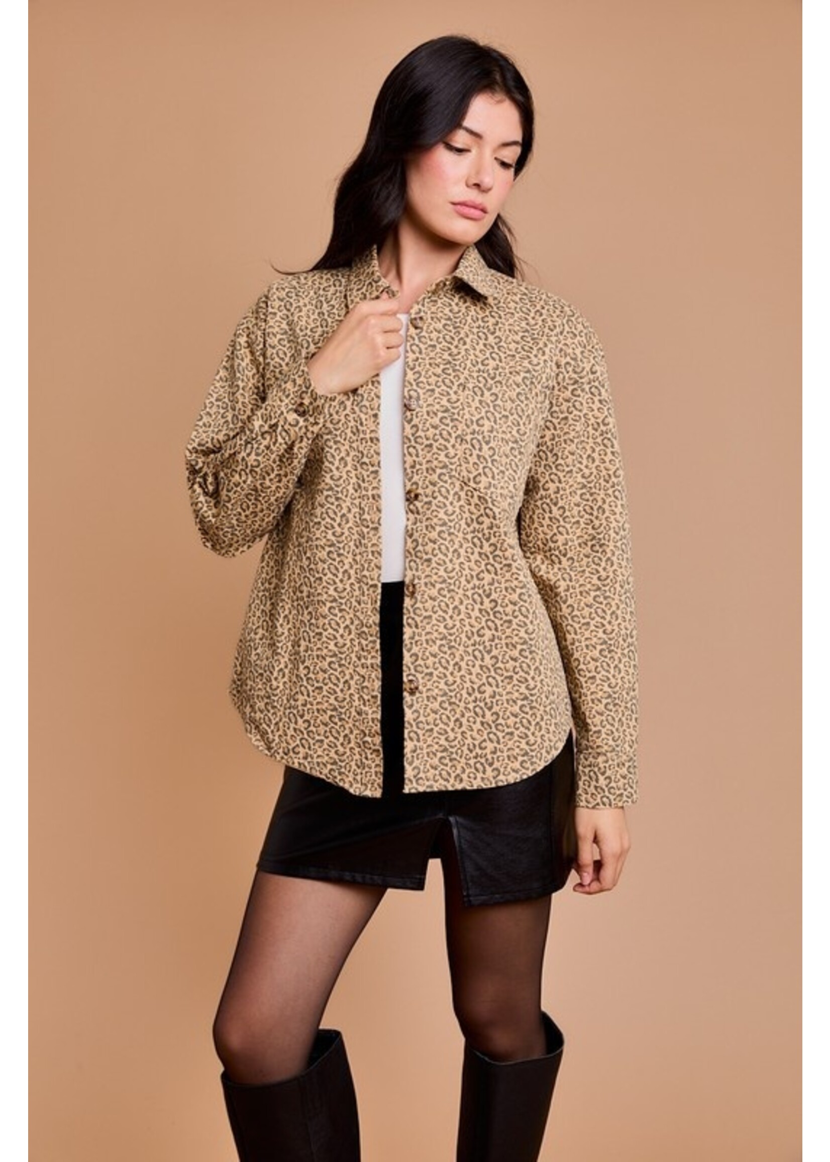 Leopard Twill Shacket Brown