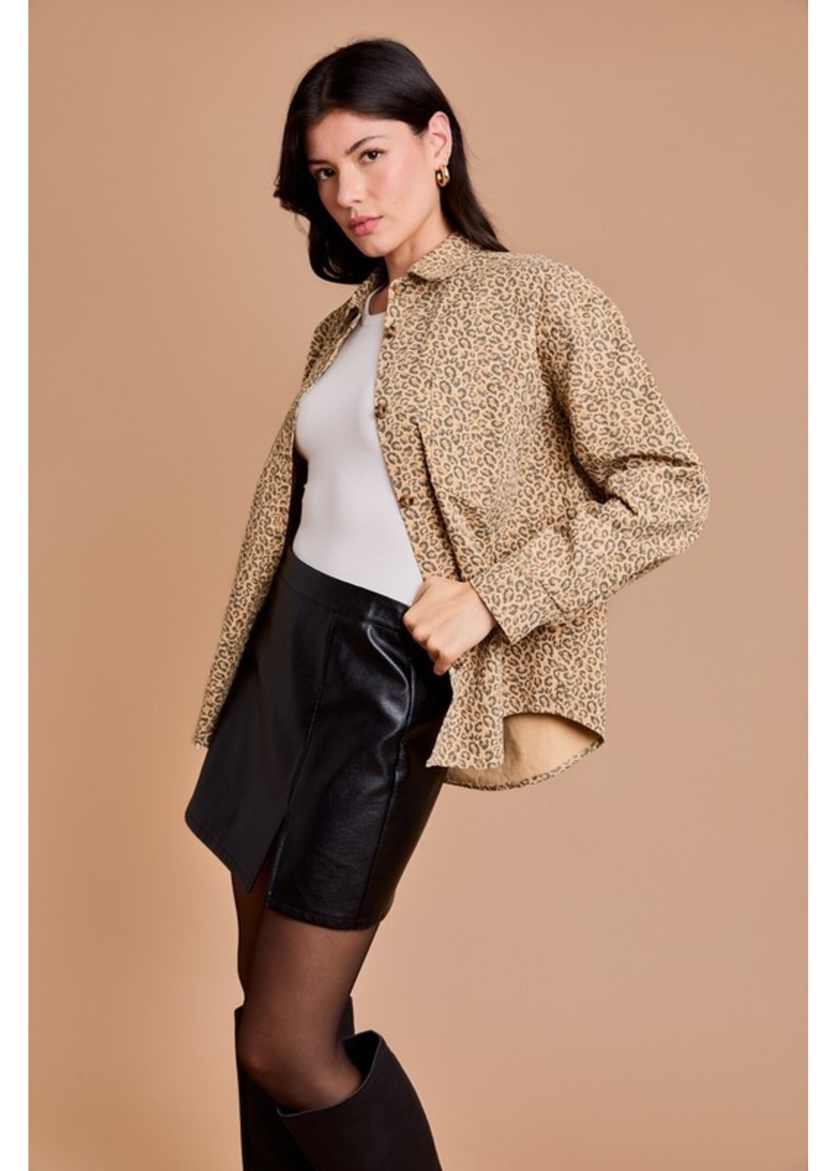 Leopard Twill Shacket Brown