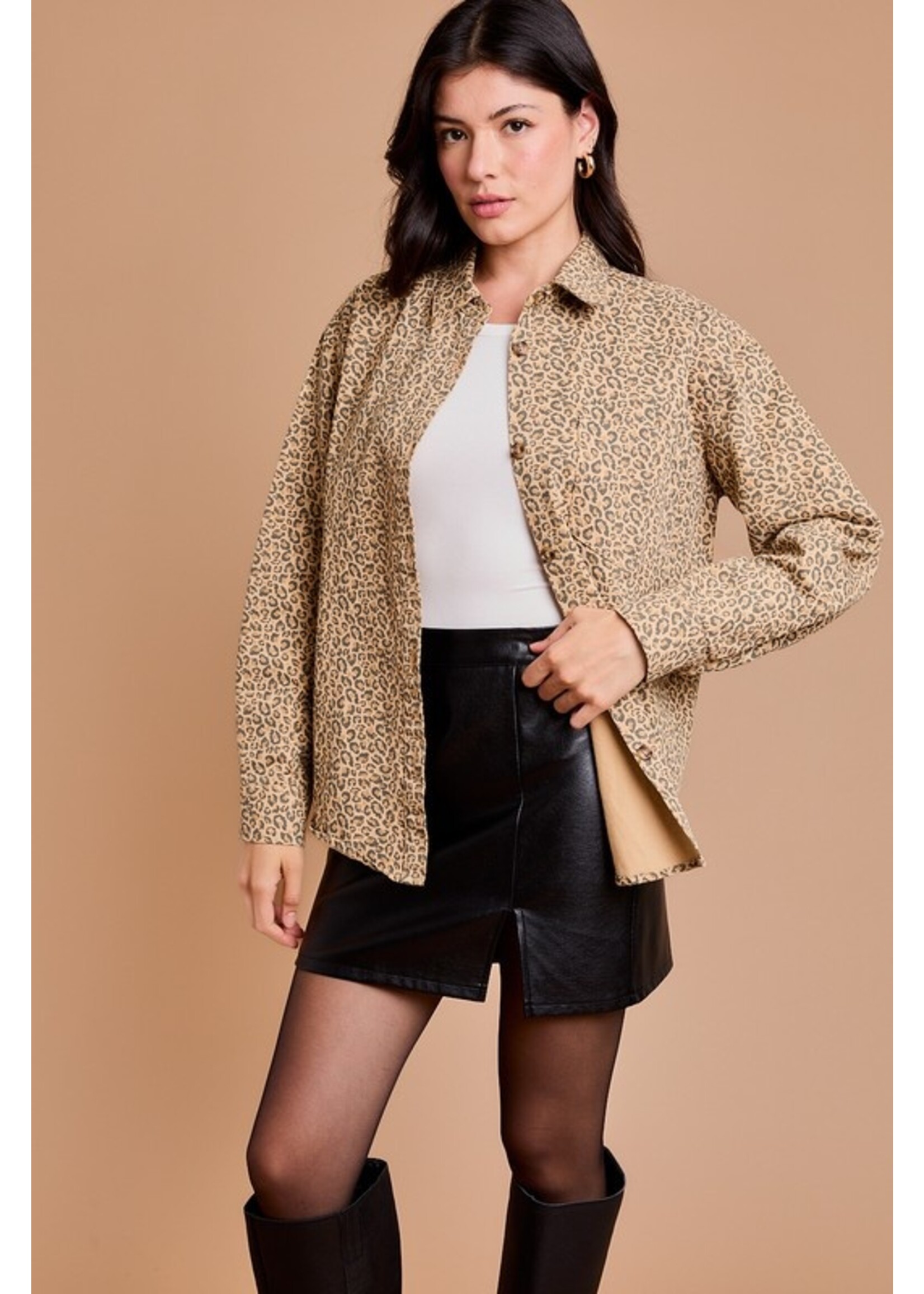 Leopard Twill Shacket Brown