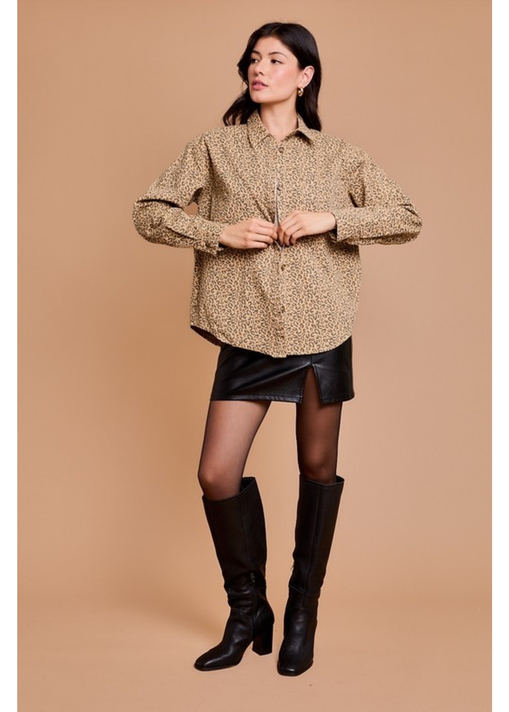 Leopard Twill Shacket Brown