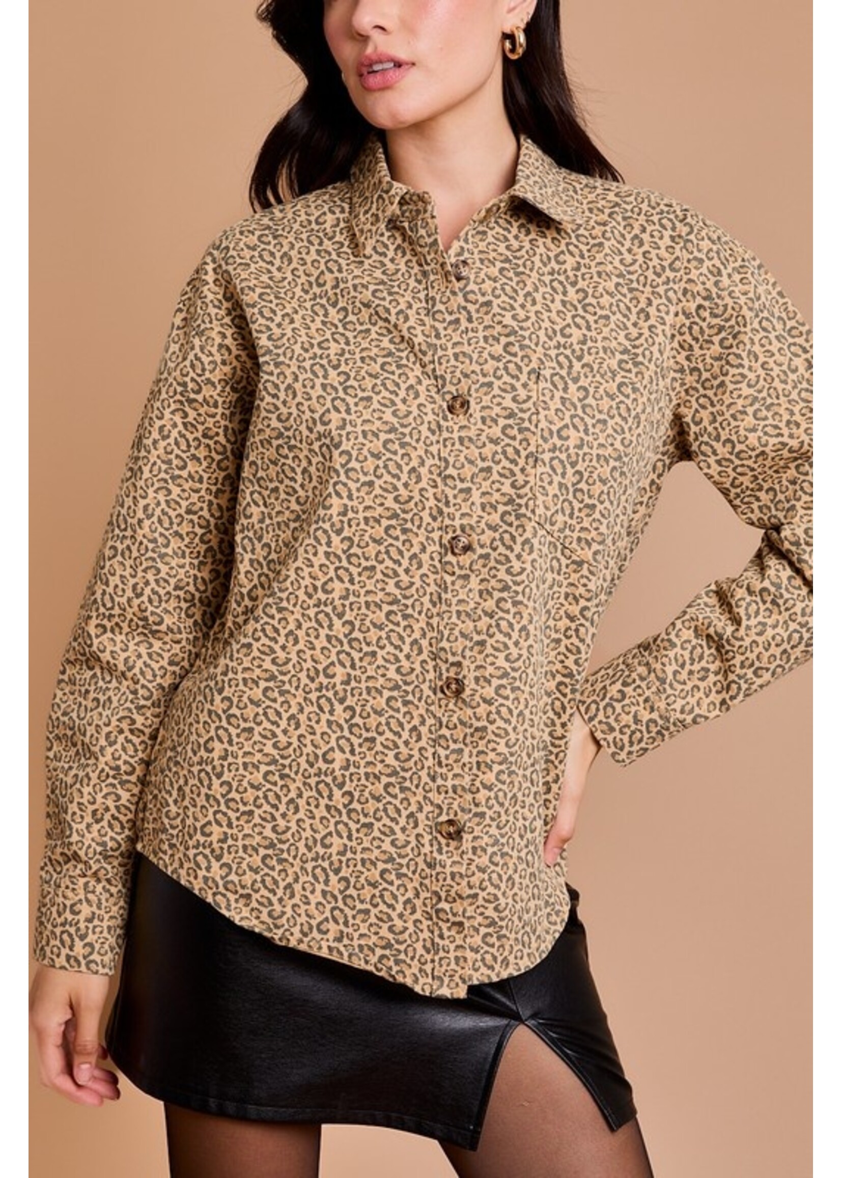 Leopard Twill Shacket Brown