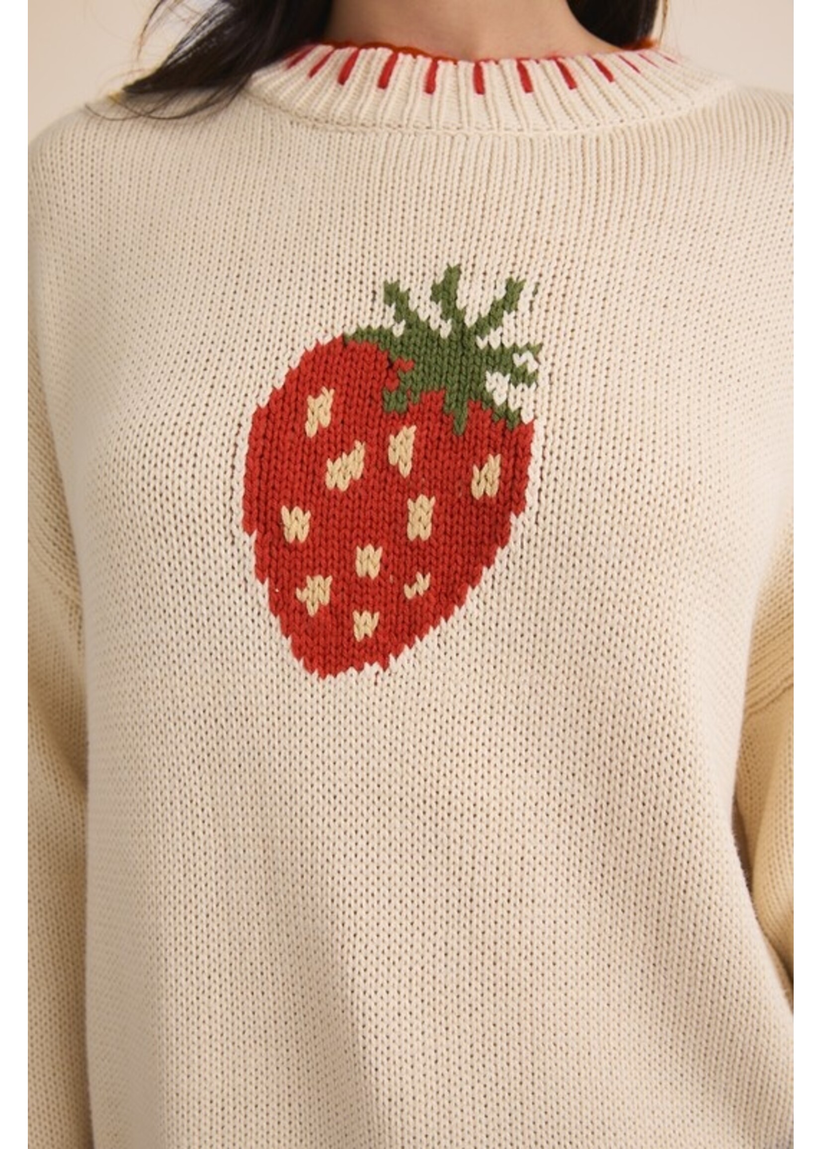 Strawberry Round Neck Sweater Cream
