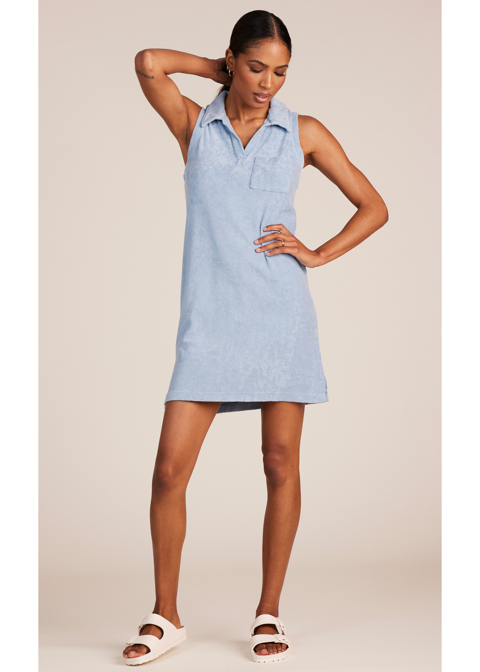 Terry Sleeveless Collar Shift Dress Water