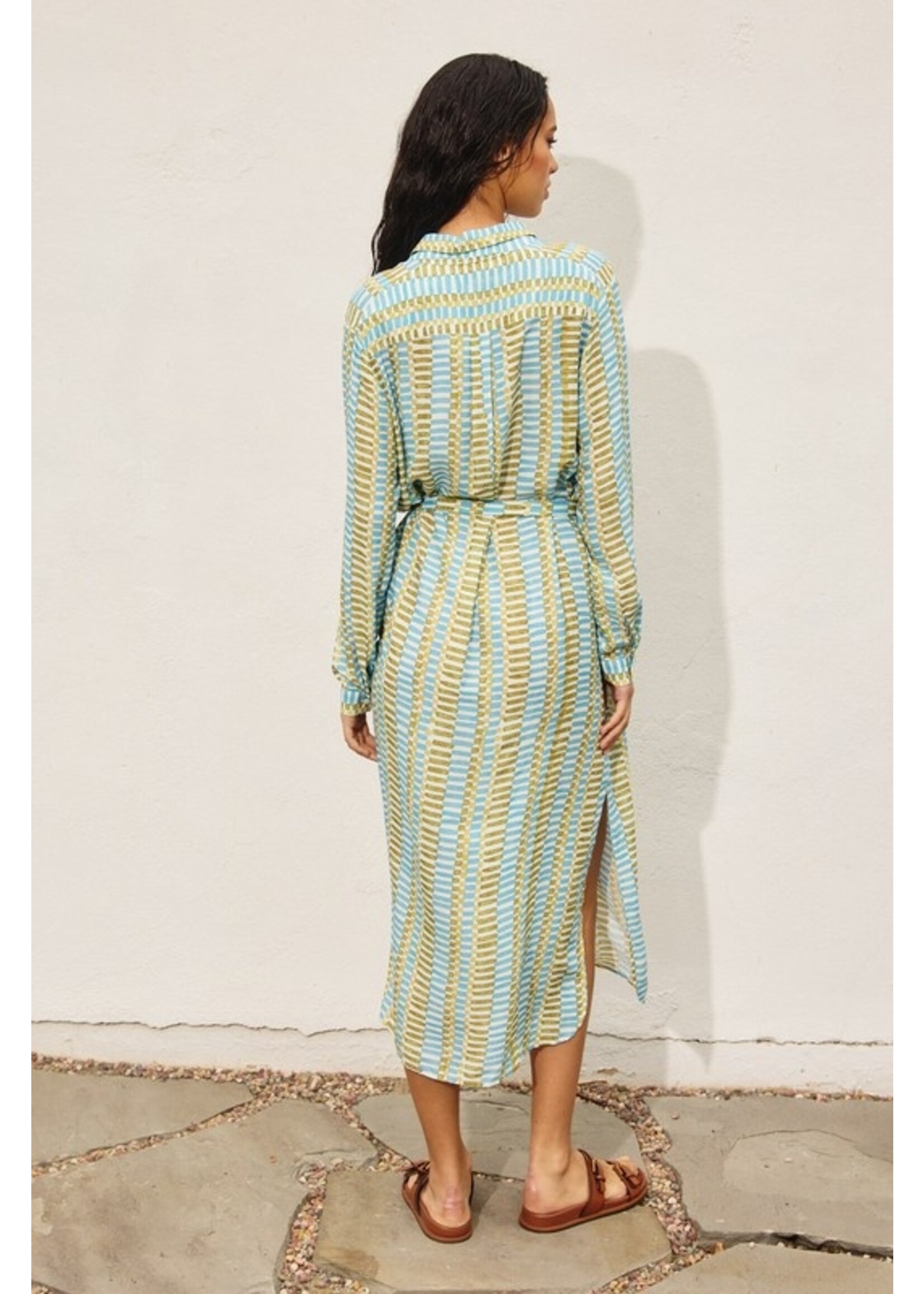 Morning Pages Longline Shirt Dress Green/Blue