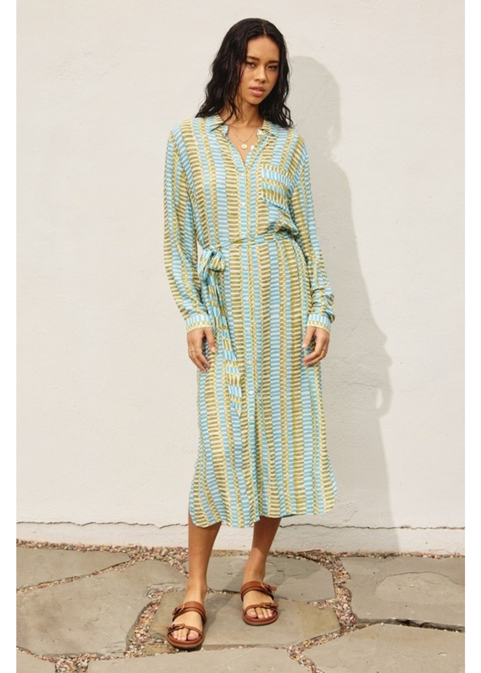Morning Pages Longline Shirt Dress Green/Blue