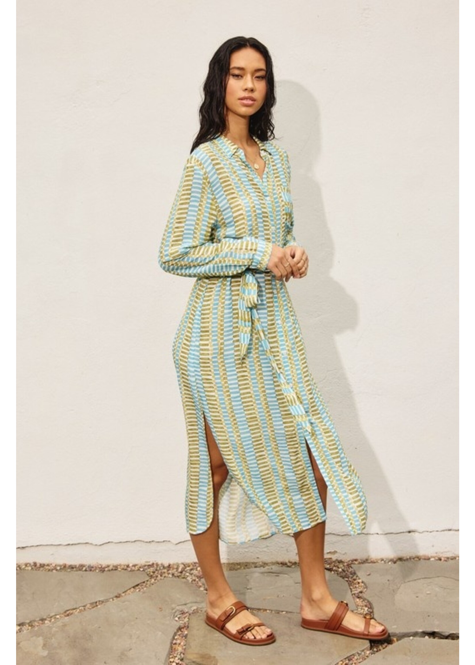 Morning Pages Longline Shirt Dress Green/Blue