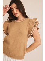 Ruffle Sleeve Stitch Detail Knit Top