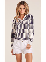 Terry Long Sleeve Stripe Polo Navy