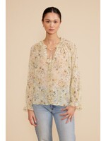 Keiko Long Sleeve Pleated Floral Blouse Yellow