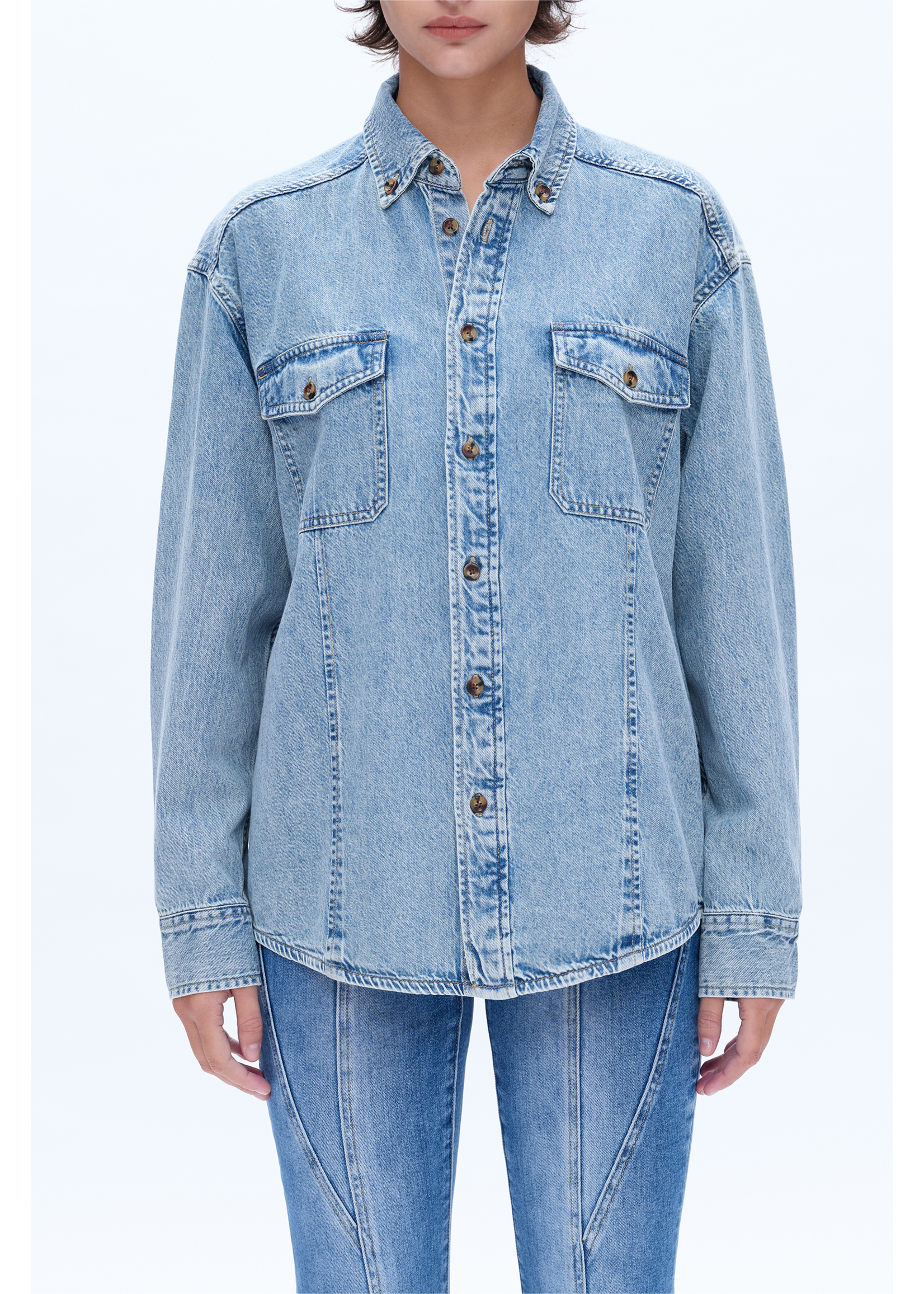 Chessy Oversized Denim Shirt Light Blue