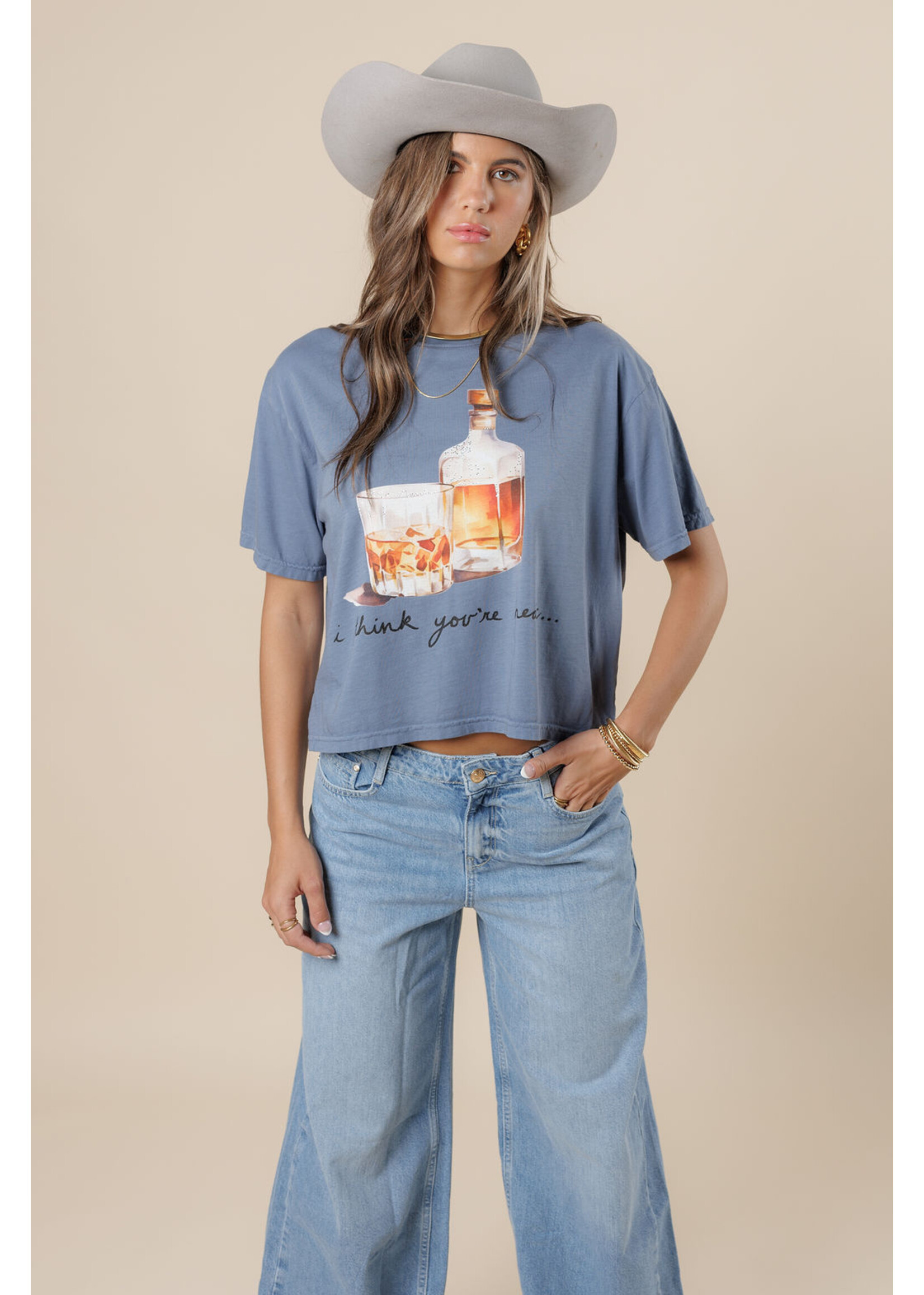 All Us I Think You're Neat Wide Neck Tee Blue
