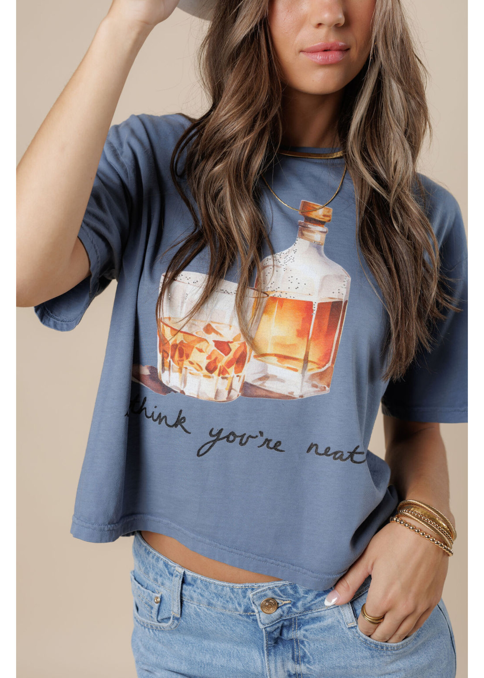 All Us I Think You're Neat Wide Neck Tee Blue