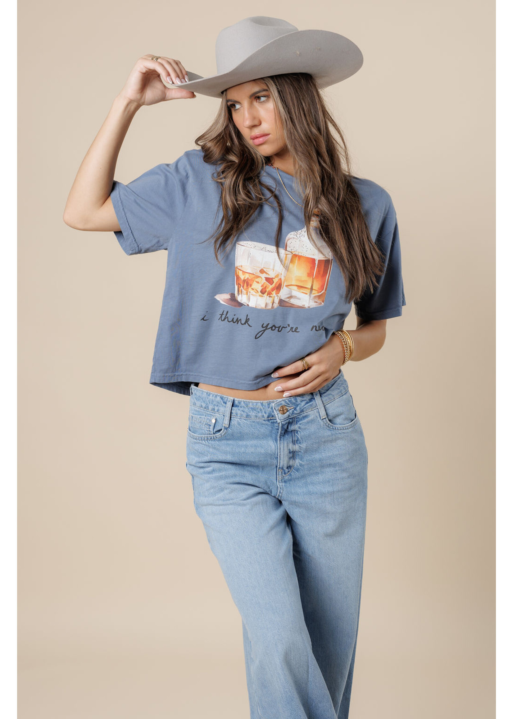 All Us I Think You're Neat Wide Neck Tee Blue