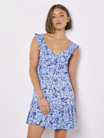All Over Ditsy Ruffle Mini Dress Blue