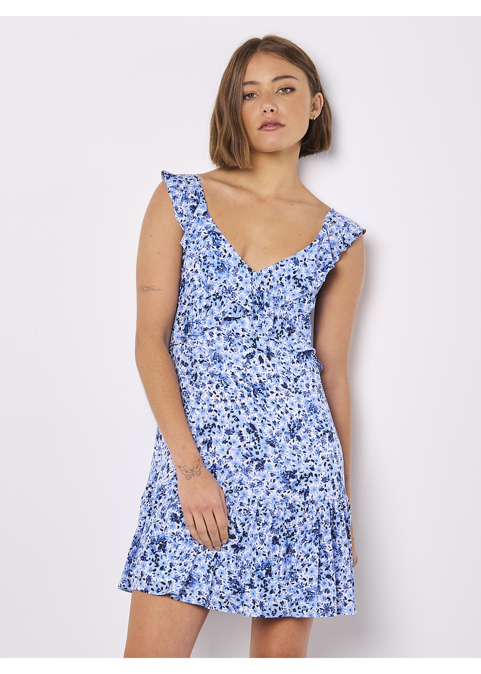 All Over Ditsy Ruffle Mini Dress Blue