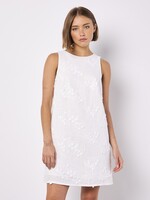 3-D Floral Embroidered Shift Dress White