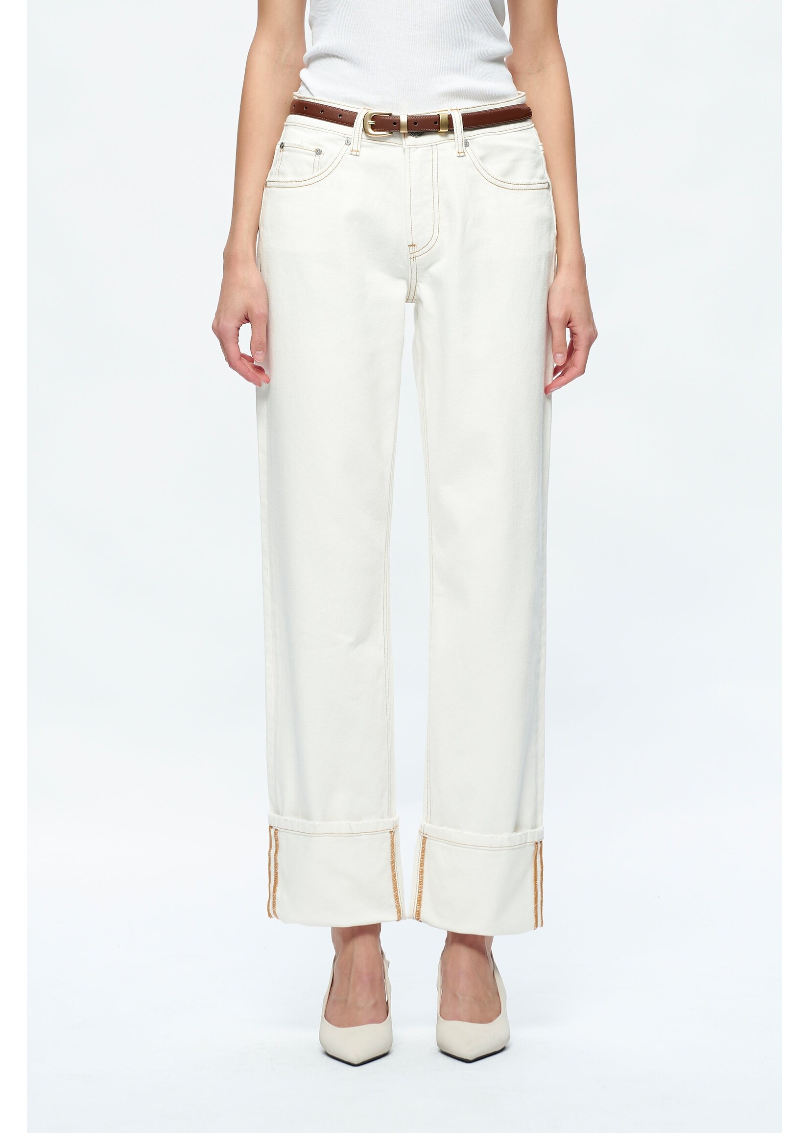 Michelle Mid Rise Straight Leg Jean Cream