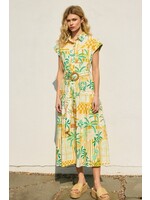 Dance in the Sand Belted Shirt Dress Green/Yellow