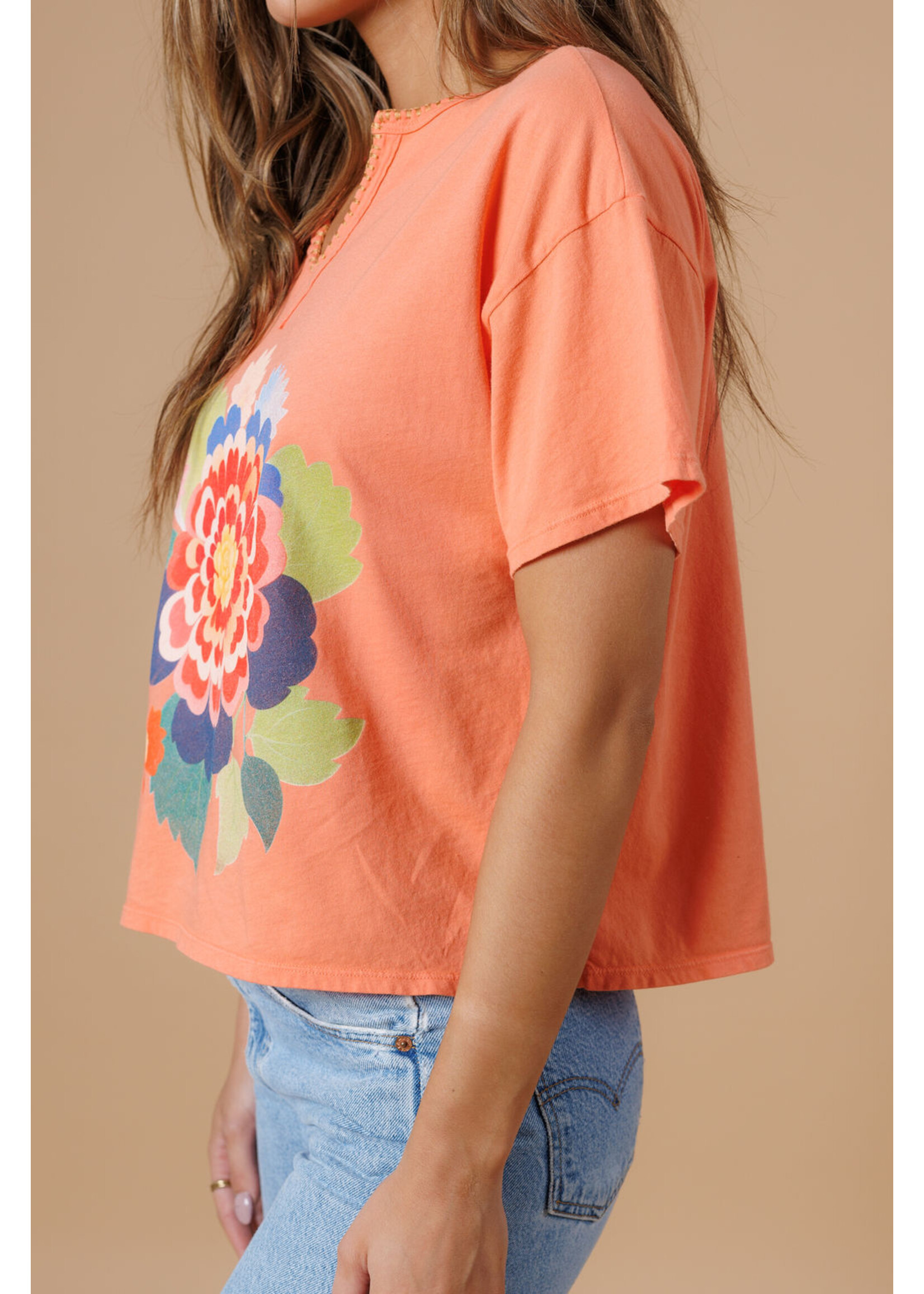 All Us Big Bloom Split Neck Tee Orange