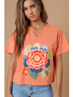 All Us Big Bloom Split Neck Tee Orange