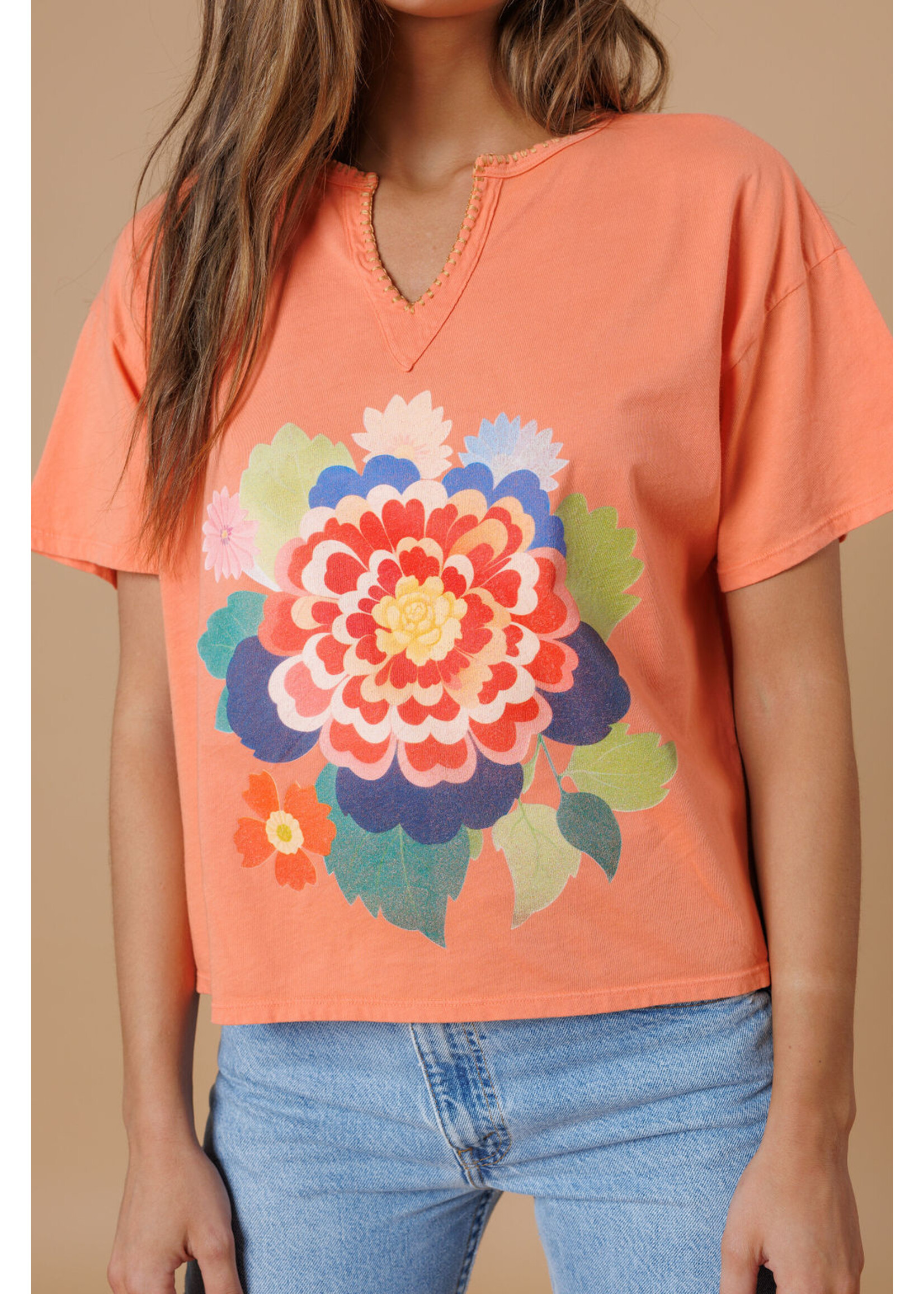 All Us Big Bloom Split Neck Tee Orange