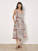 Tropical Scarf Scallop Neck Midi Dress Multi