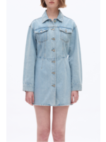 Button Up Long Sleeve Denim Mini Dress Light Blue