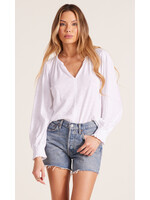 Smocked Sleeve Split Neck Top Ballet Pink