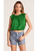 Shirred Neck & Hem Sleeveless Tee Grass