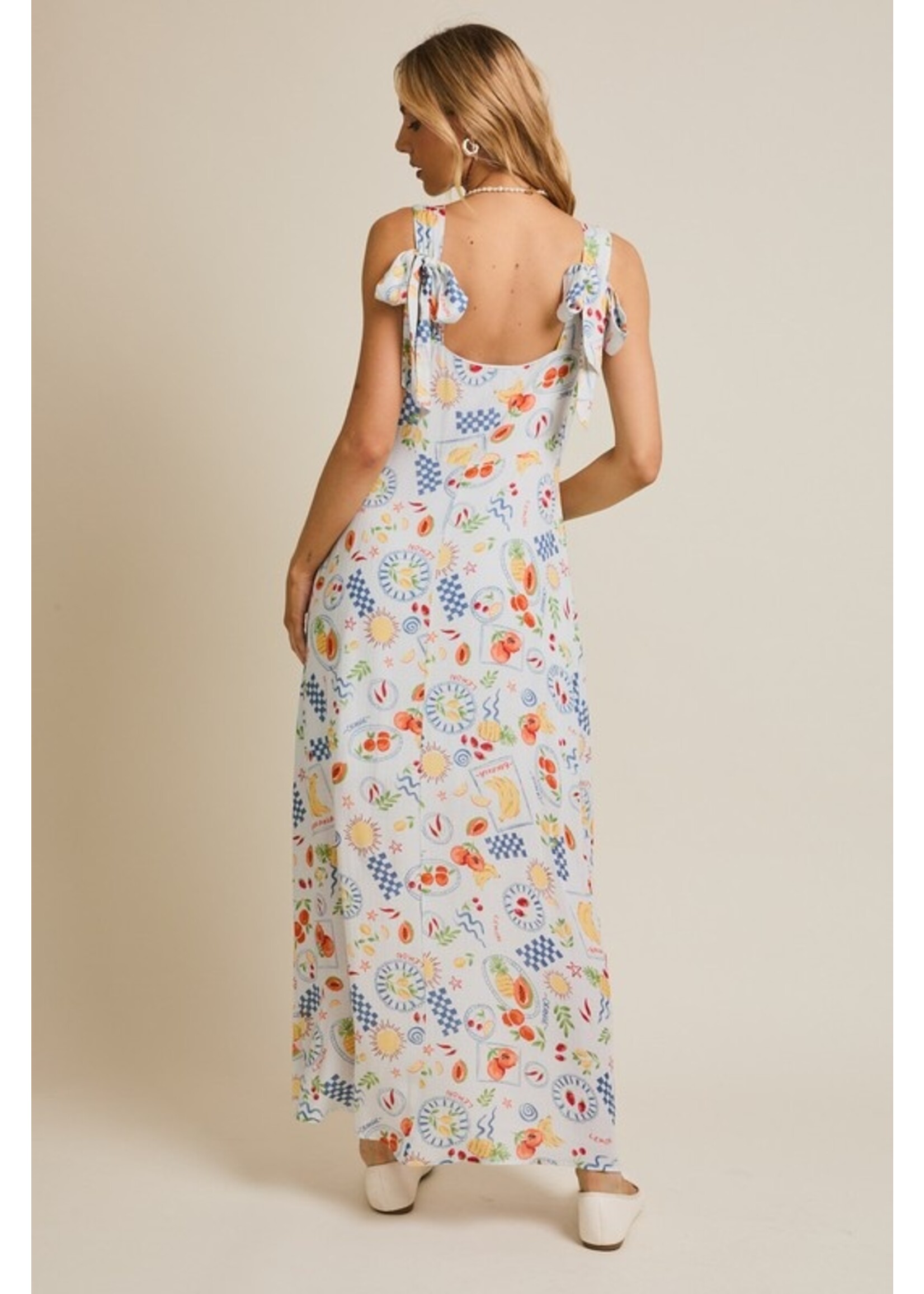 Summer Fruit Sleeveless Midi Dress Blue