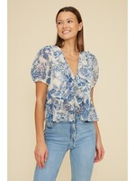 Bee Ruffle Short Sleeve Top Blue Floral
