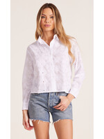Cropped Button Front Long Sleeve Top White