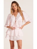 Tie Front Crop Balloon Sleeve Top Ballet Pink