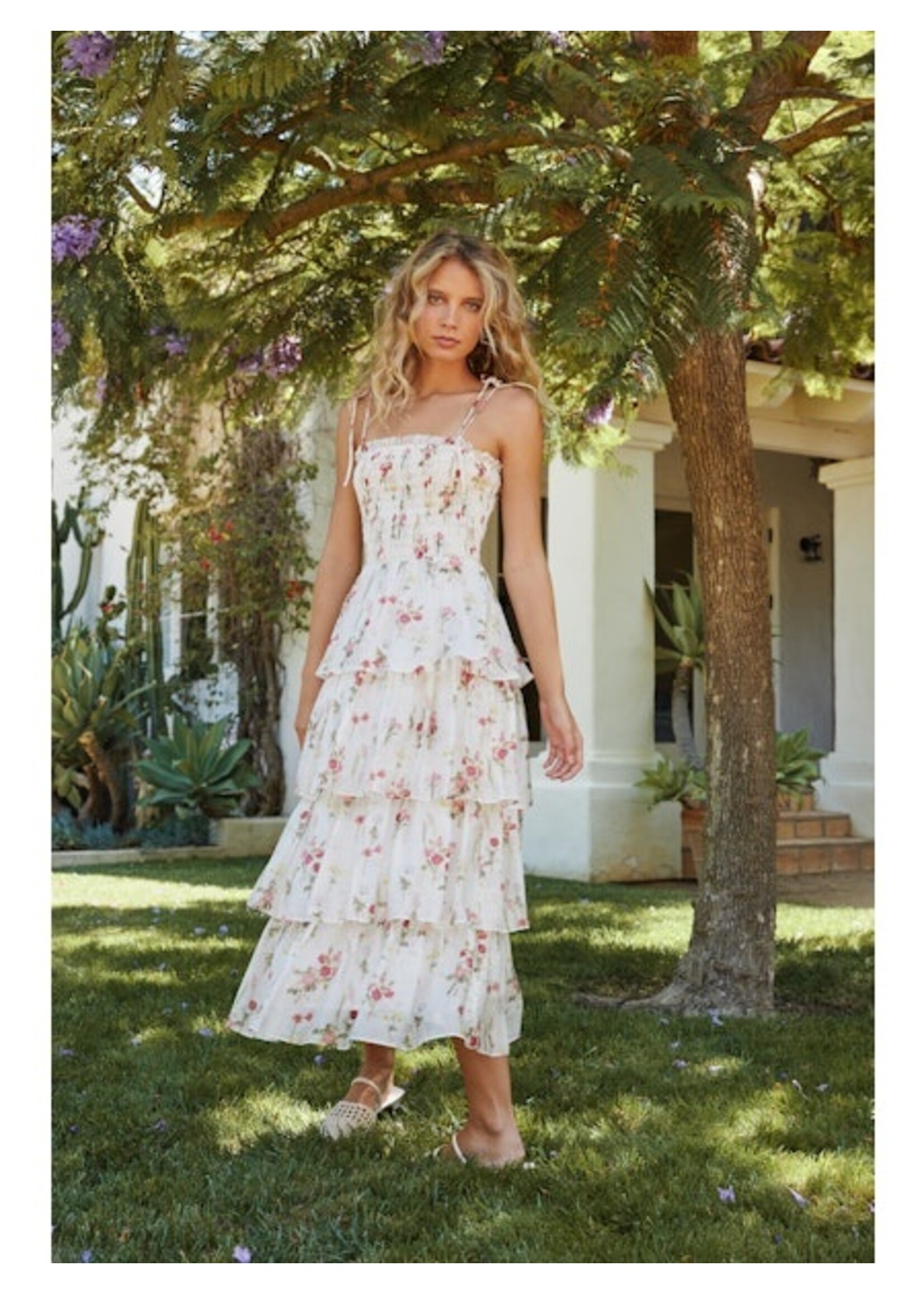 Olive Tiered Dress Ivory Floral