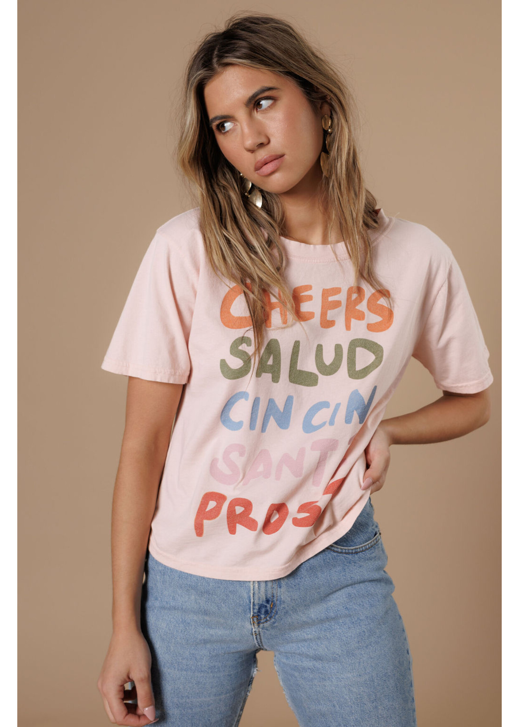 All Us Cheers Wide Neck Tee Peach