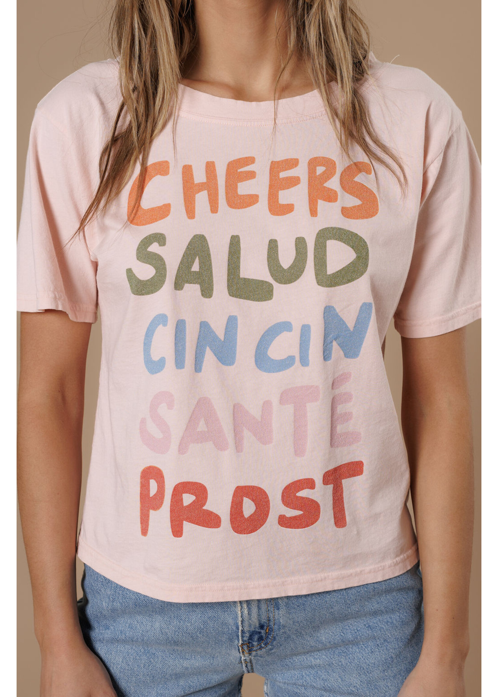 All Us Cheers Wide Neck Tee Peach