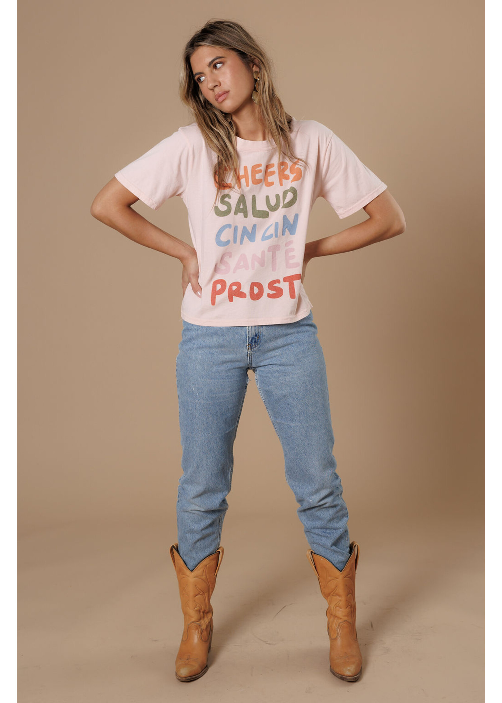 All Us Cheers Wide Neck Tee Peach