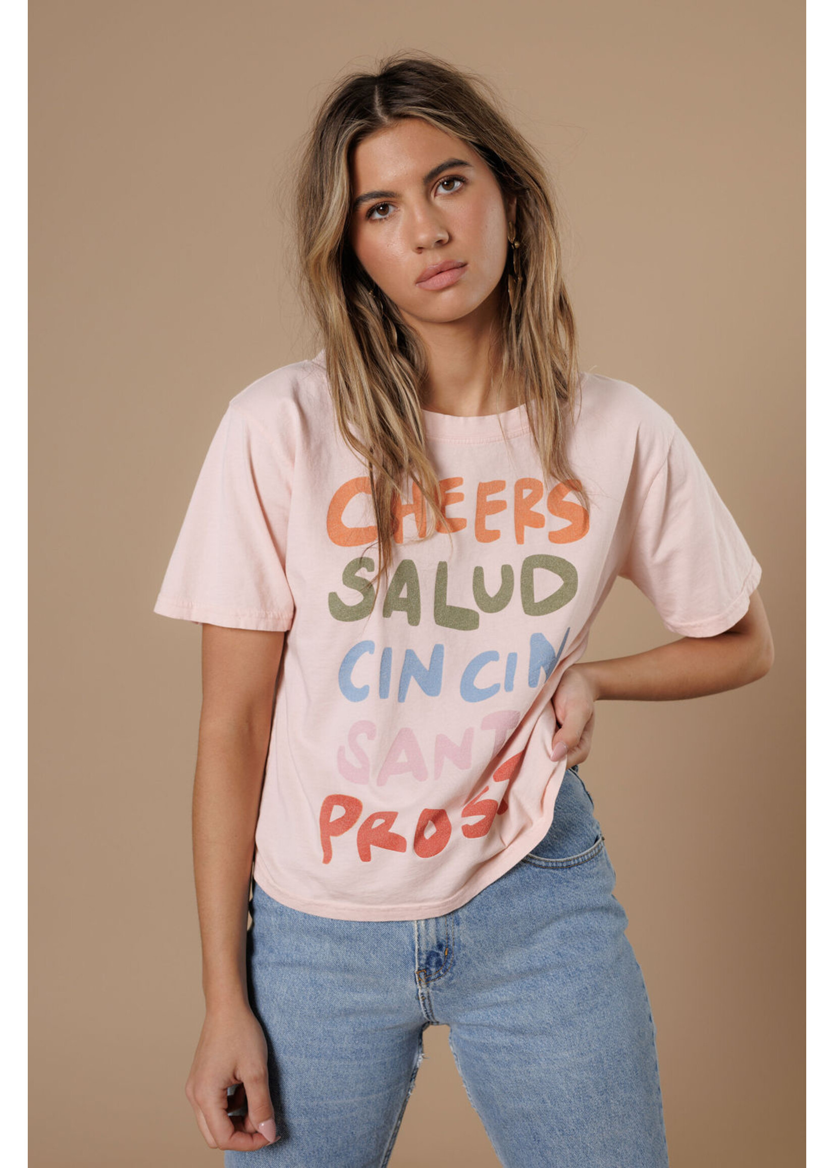 All Us Cheers Wide Neck Tee Peach