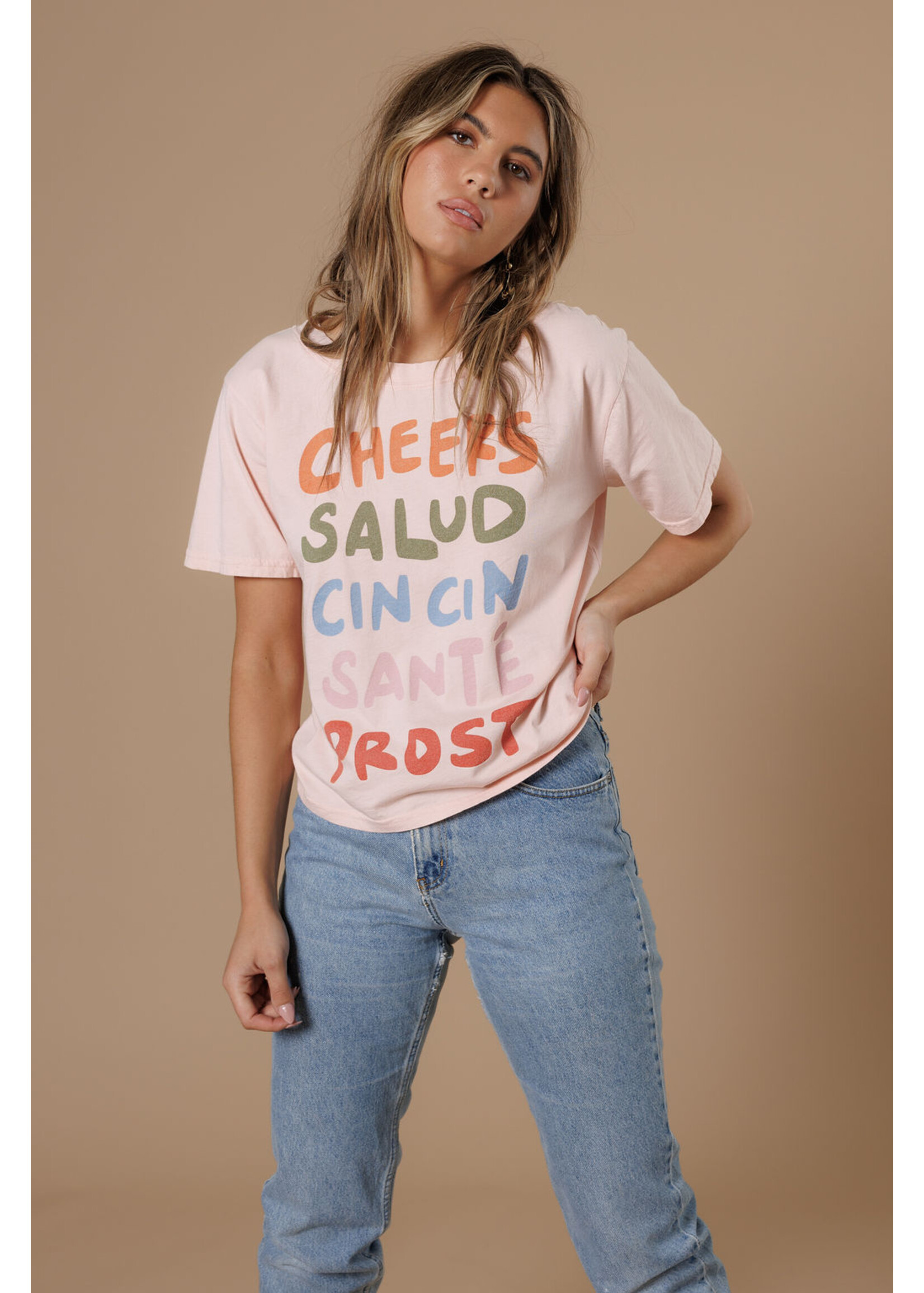 All Us Cheers Wide Neck Tee Peach