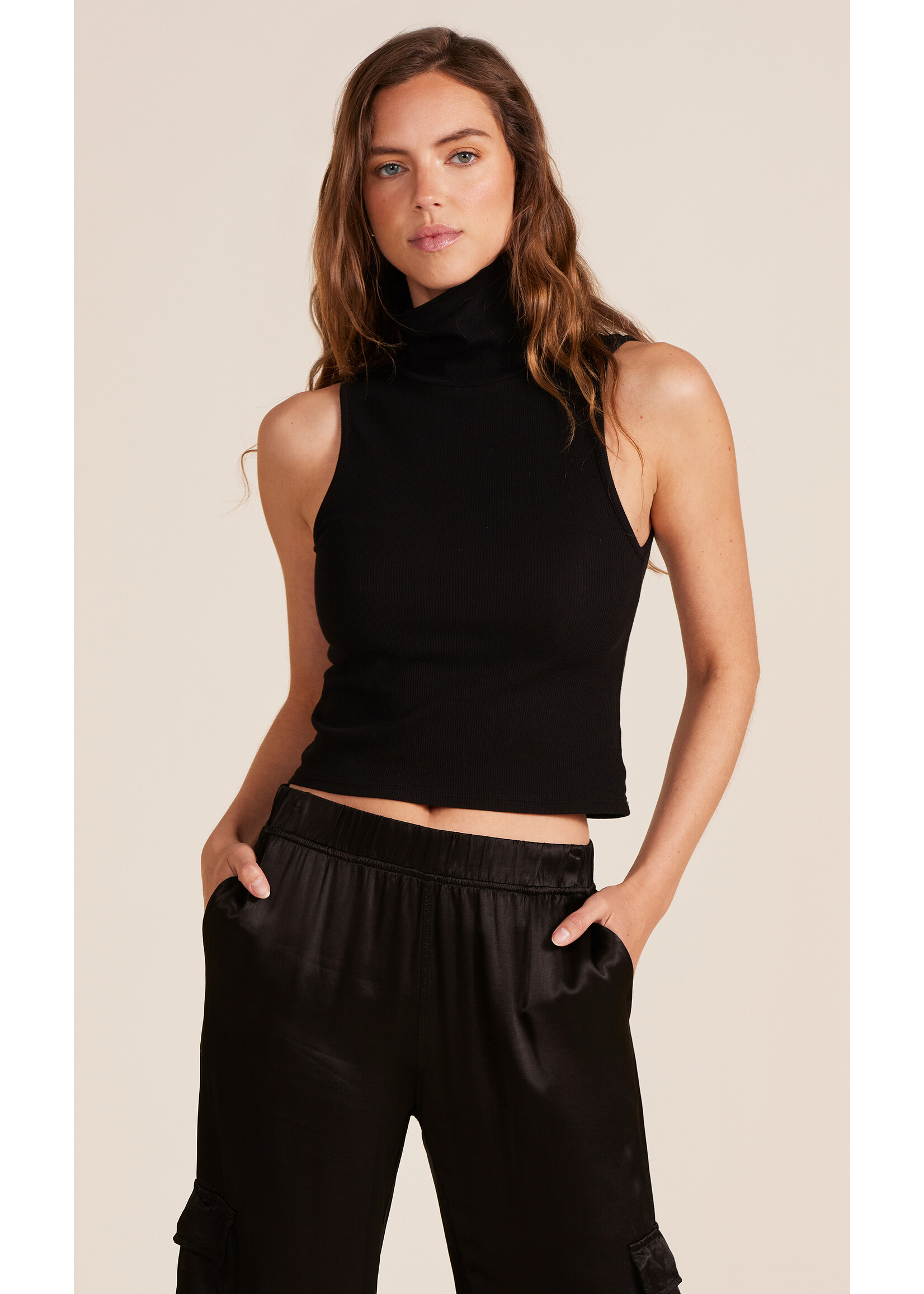 Turtleneck Sleeveless Tank Black