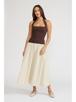 Sevilla Mixed Media Halter Maxi Dress Brown/Tan
