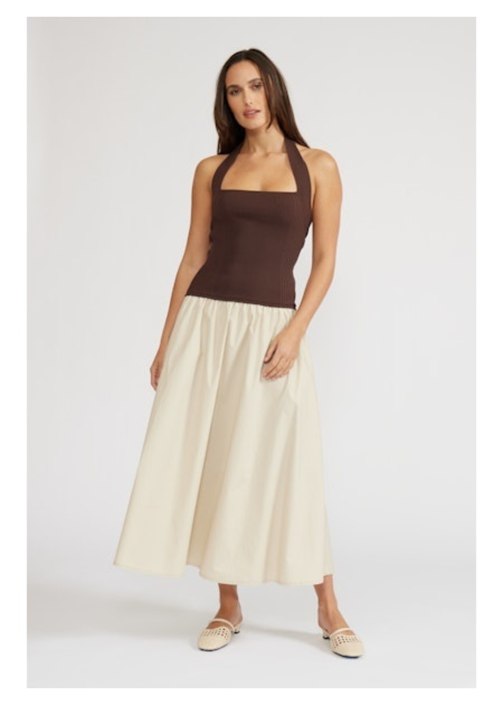 Sevilla Mixed Media Halter Maxi Dress Brown/Tan