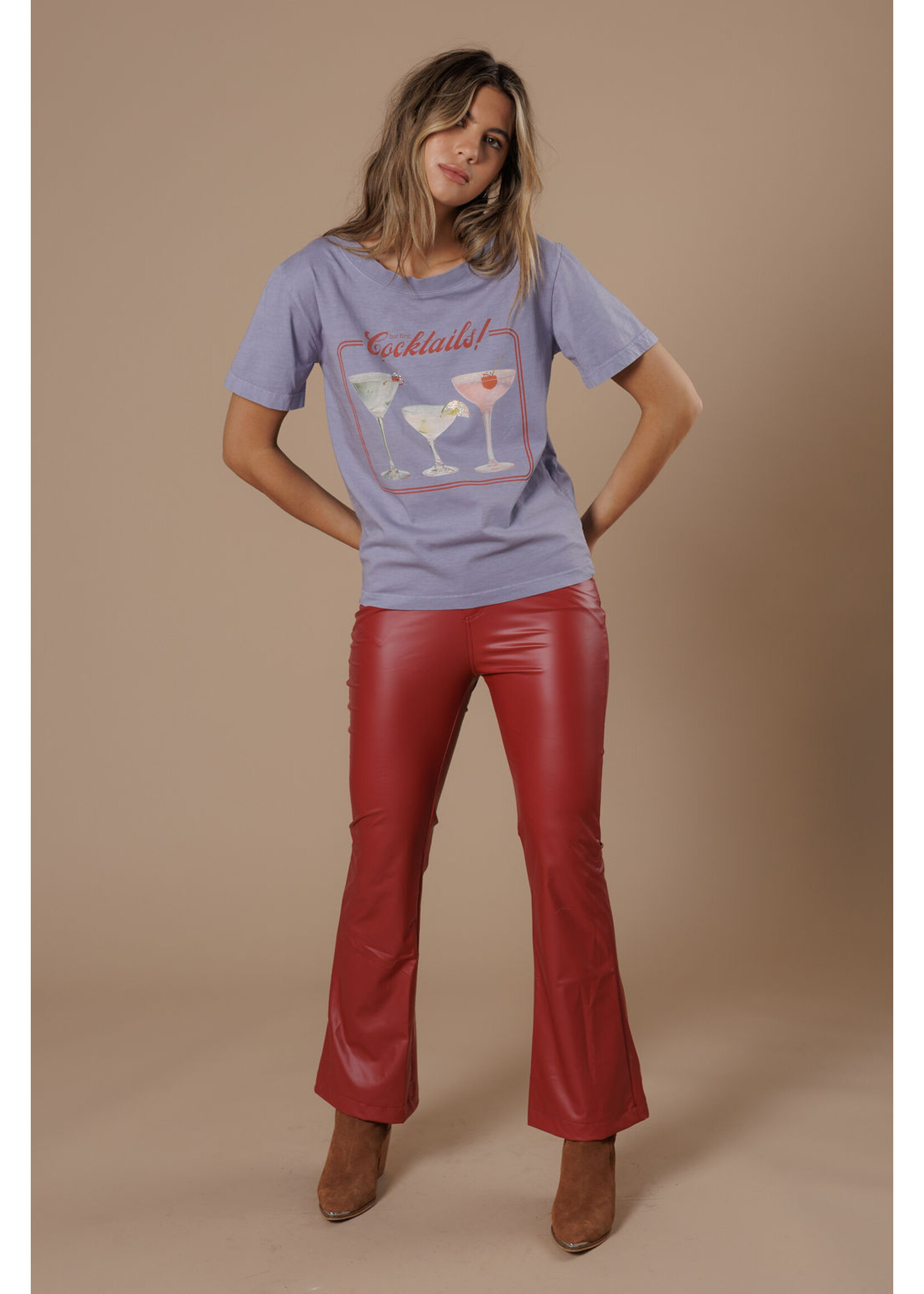 All Us But First Cocktails Wide Neck Tee Lavender