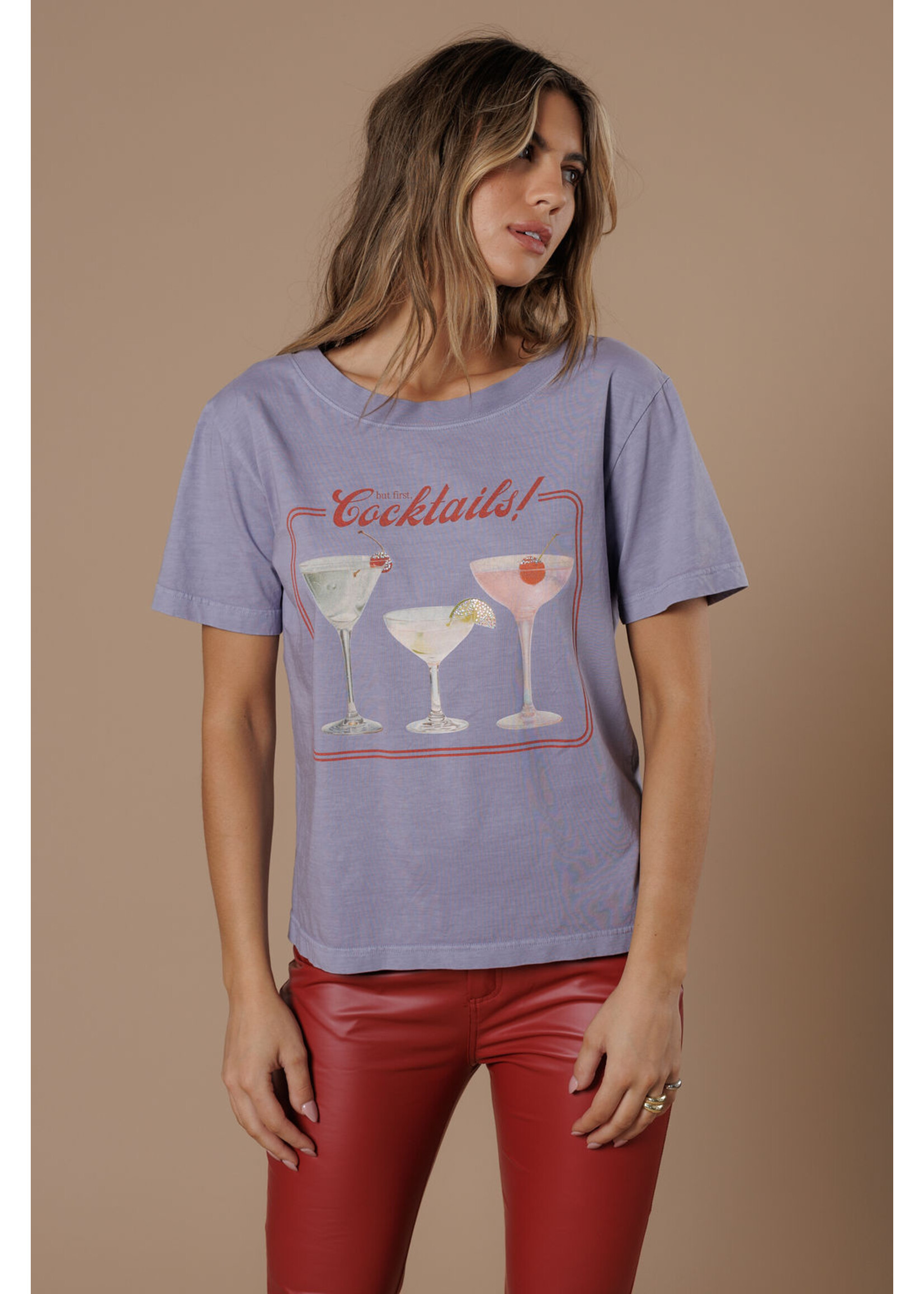 All Us But First Cocktails Wide Neck Tee Lavender