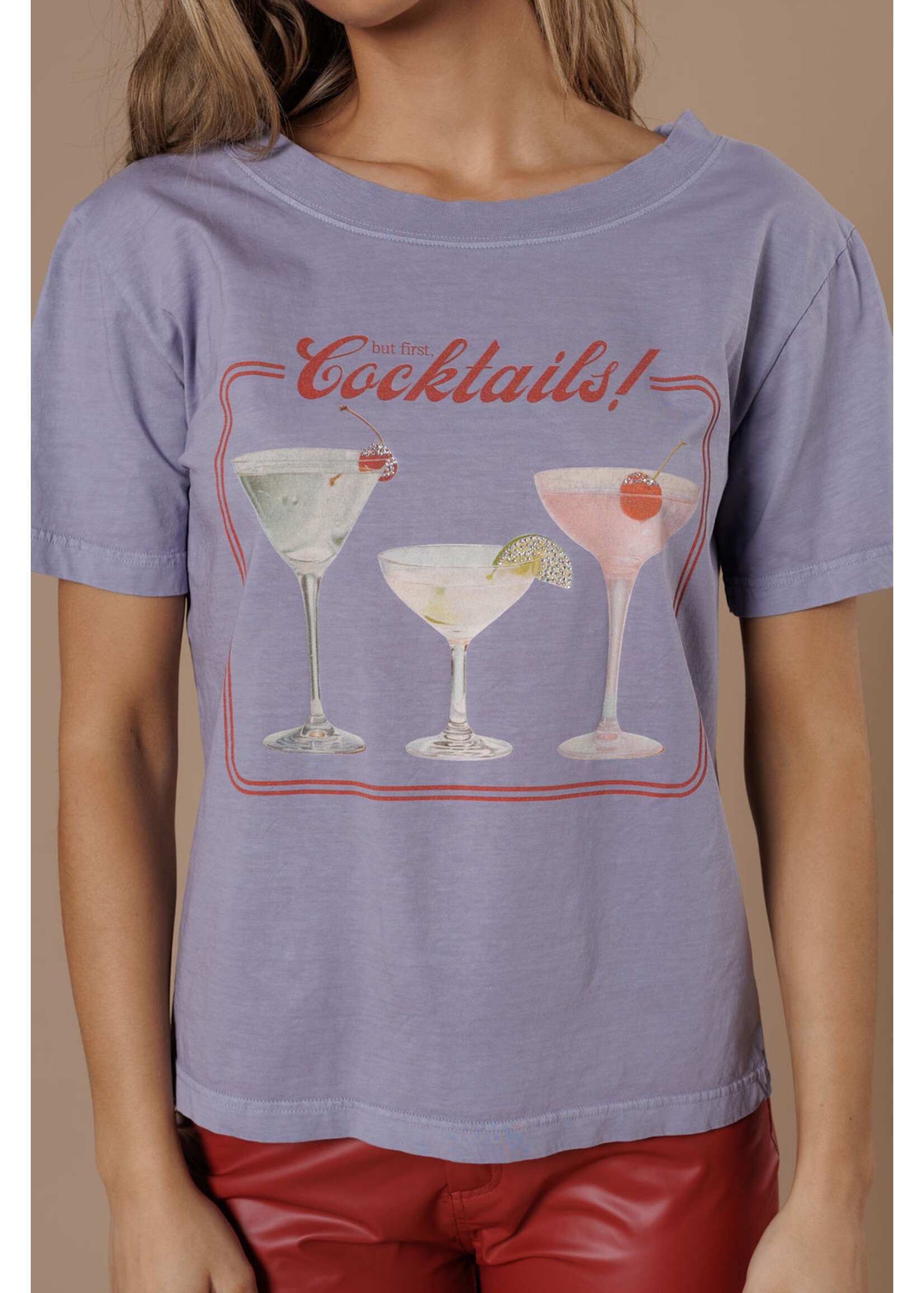 All Us But First Cocktails Wide Neck Tee Lavender