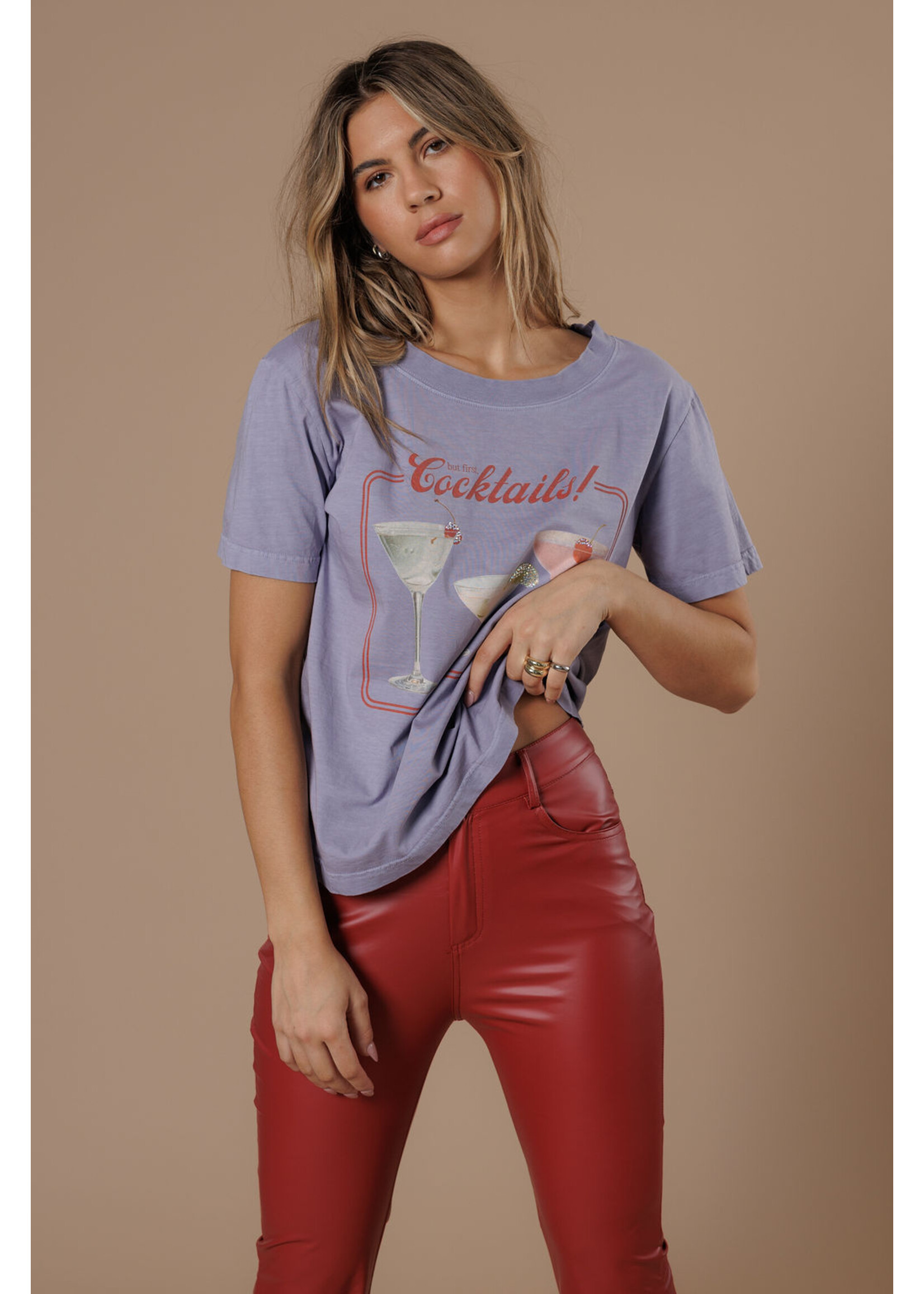 All Us But First Cocktails Wide Neck Tee Lavender